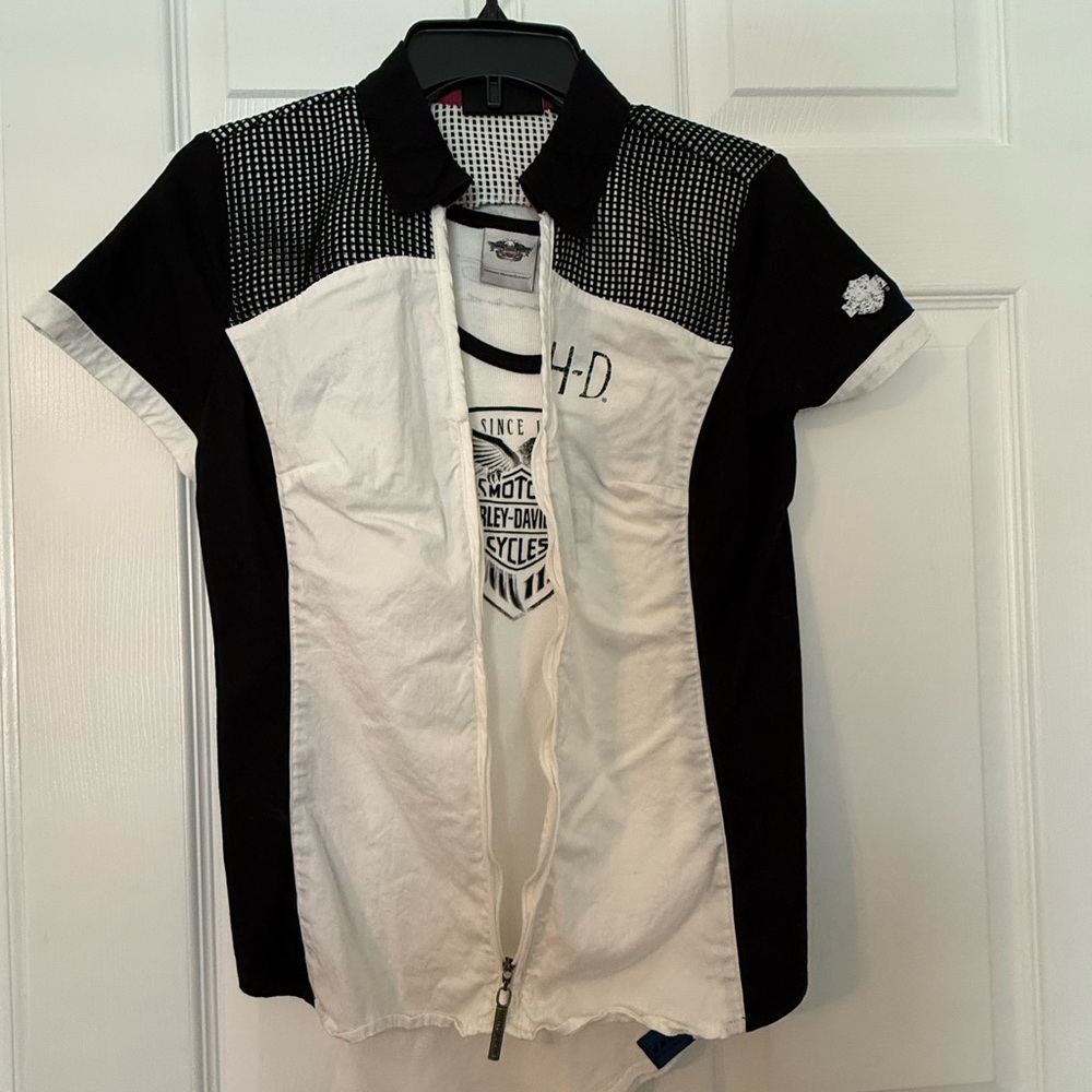 Harley-Davidson Black and White Zip-Up Shirt with Tank Top set - both Small